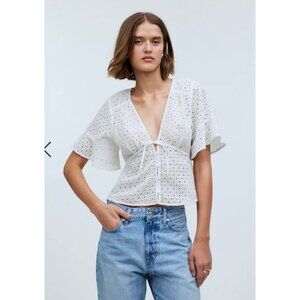 Madewell $78 Tie-Front Top in Eyelet White Size XS NP032
